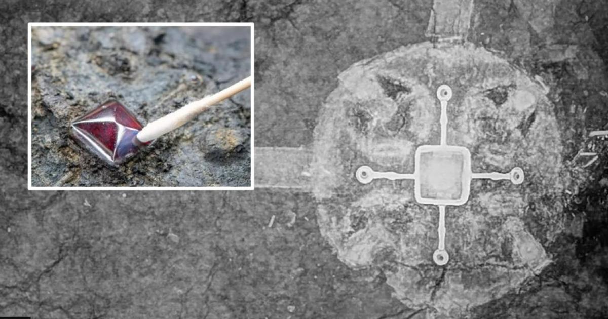 Silver cross with garnet from Harpole Treasure