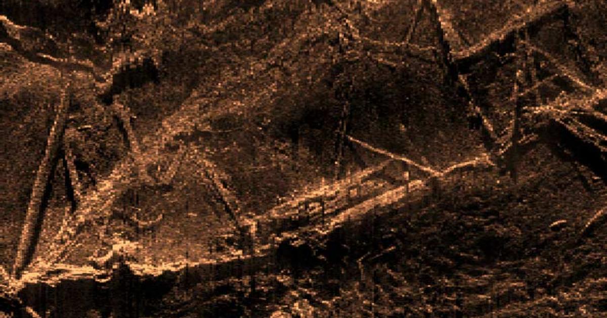 This sonar image created by SEARCH Inc. shows the remains of the Clotilda, the last known U.S. ship involved in the trans-Atlantic slave trade.	Source: SEARCH Inc. / AHC
