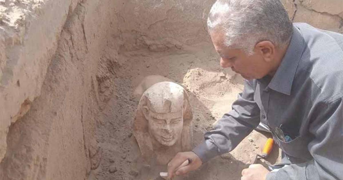 The smiling sphinx unearthed in Egypt. Source: Ministry of Tourism and Antiquities