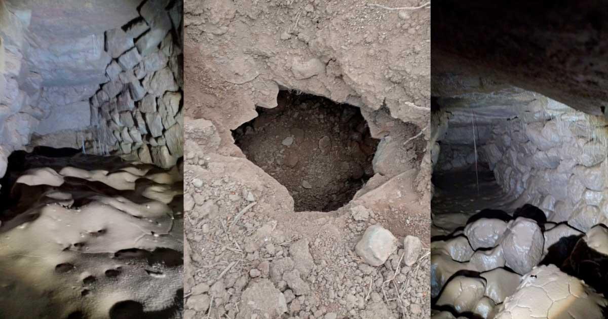 Three different images of the recently discovered souterrain underground tunnel system north-northeast of Dublin, Ireland. The middle image was the discovery of the roof in a cauliflower field. Source: Joe Thompson / Dublin Gazette