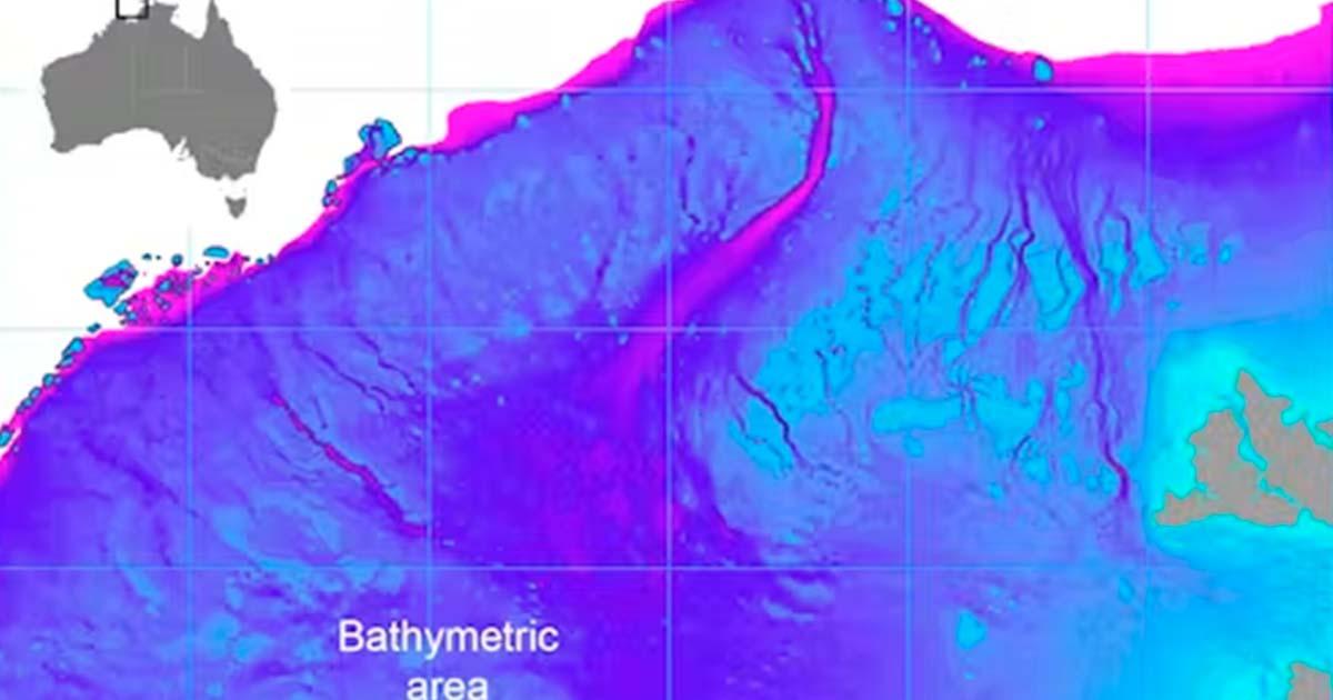 Drowned landscape map of the study area. 	Source: US Geological Survey, Geoscience Australia/The Conversation