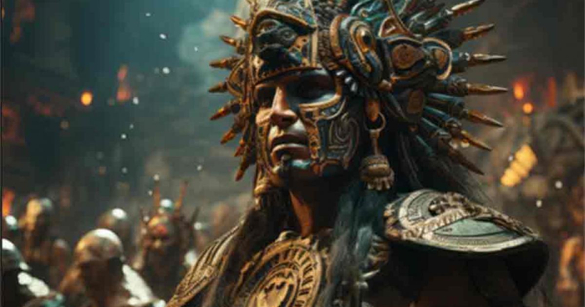 Photo of an Aztec warrior in imagined armor. Source: Superhero Woozie/Adobe Stock