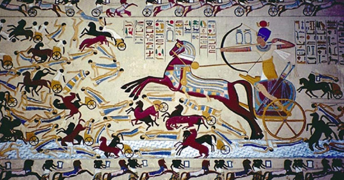 A depiction of Ahmose fighting back the Hyksos from Egypt.  Source: Public domain