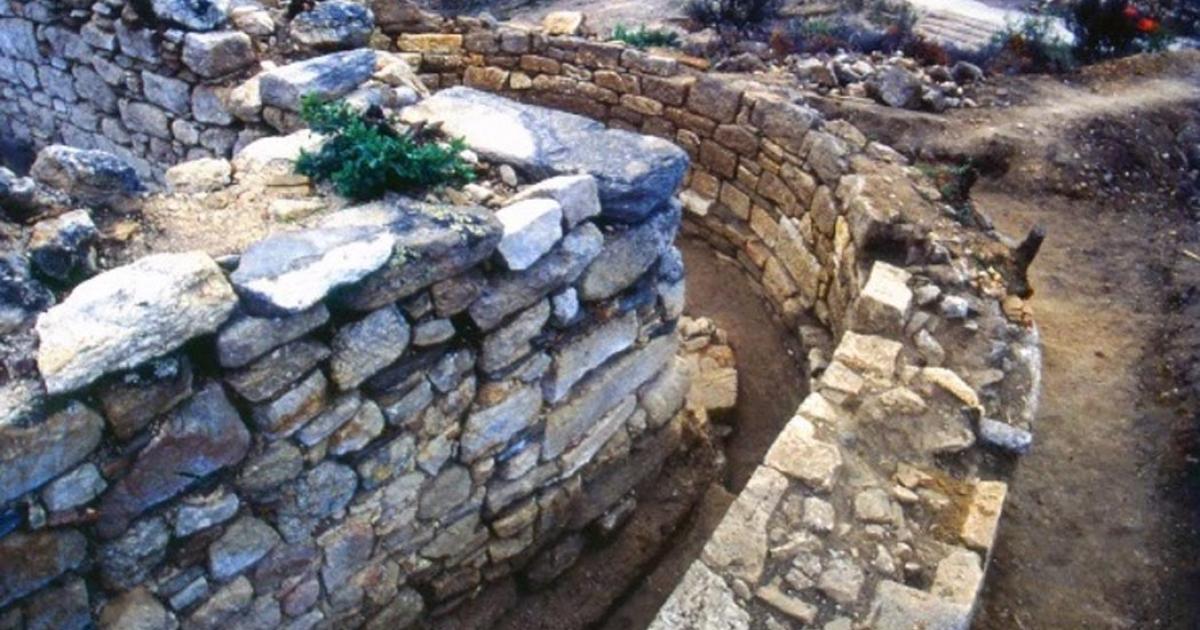The excavated tomb in Stagira that archaeologists say belongs to Aristotle