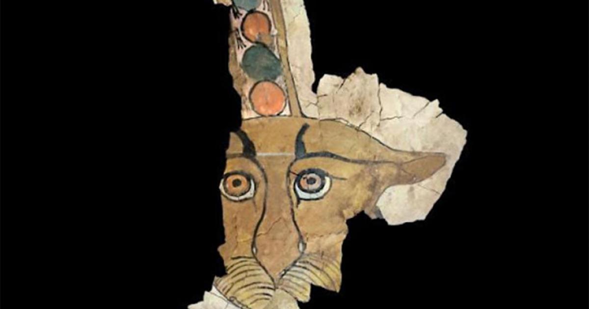 Virtual rendition of the painting of the leopard face found on the ancient Egyptian sarcophagus.         Source: University of Milan