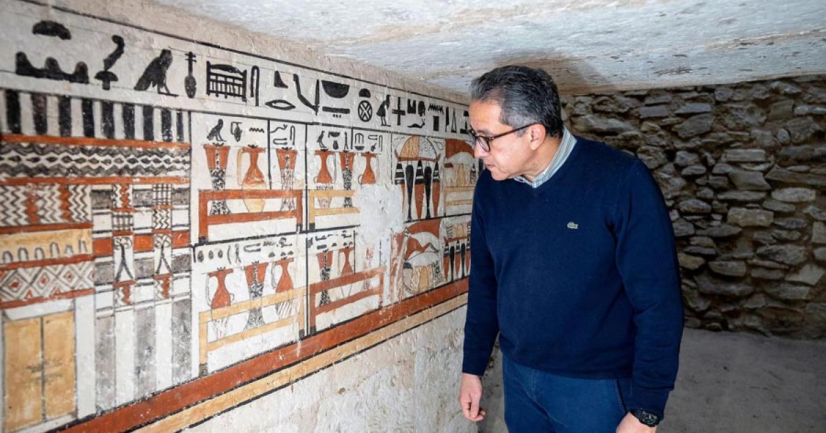 Minister of Tourism and Antiquities, Dr. Khaled El-Enany, visiting the newly discovered tombs in Egypt. Source: Egyptian Ministry of Tourism and Antiquities