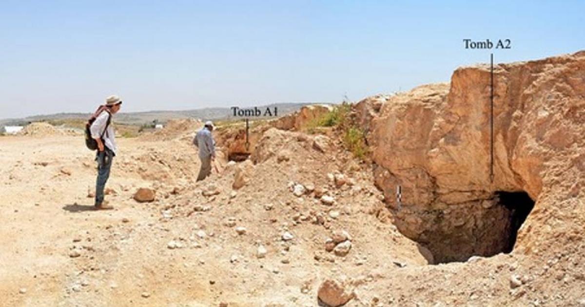 This photo shows the opening to two of the tombs at the Khalet al-Jam'a necropolis. 
