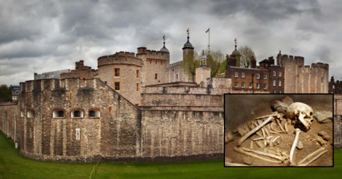 The Tower of London (Photocreo Bednarek /Adobe Stock). Inset: Representational image of a skeleton (tuulimaa / Adobe Stock)