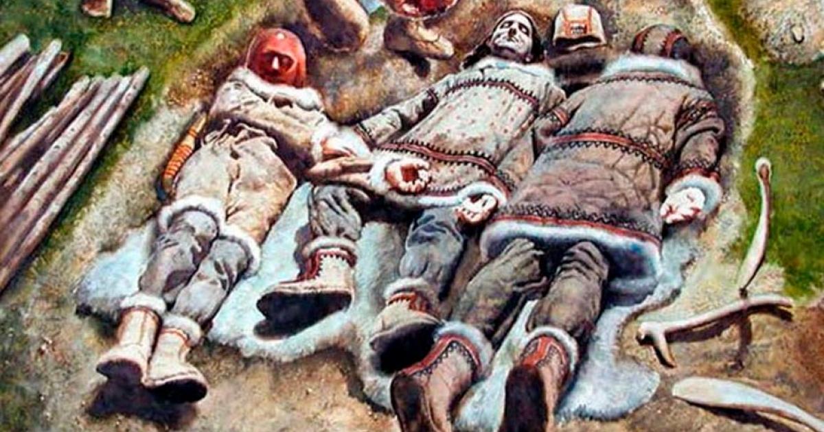 Artist’s representation of the triple burial of Dolni Vestonice