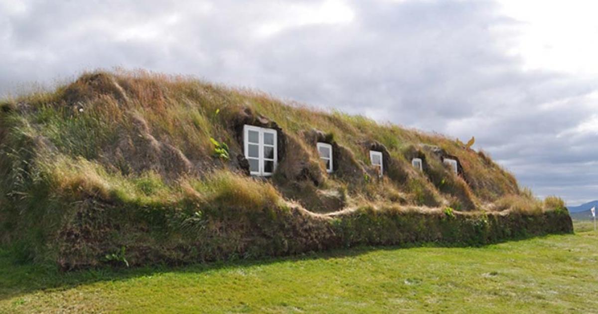 A row of turf houses in Iceland.
