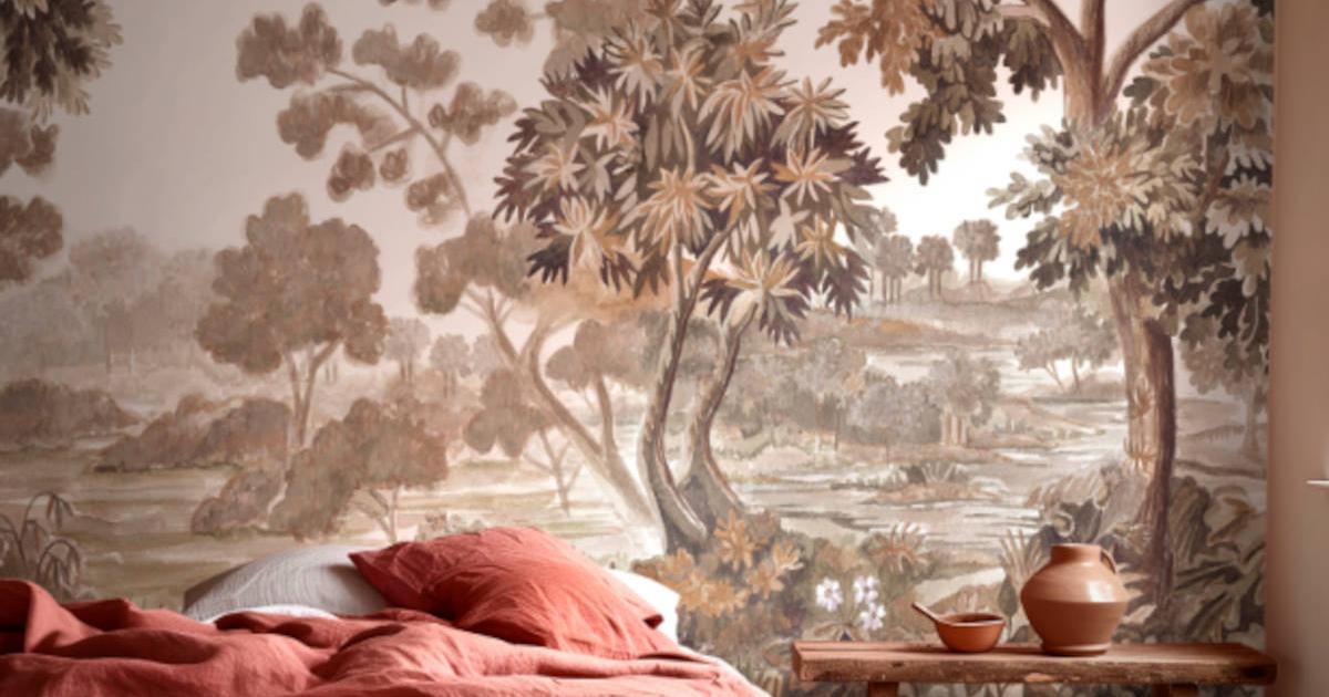 Customized wallpaper mural of ancient landscape.