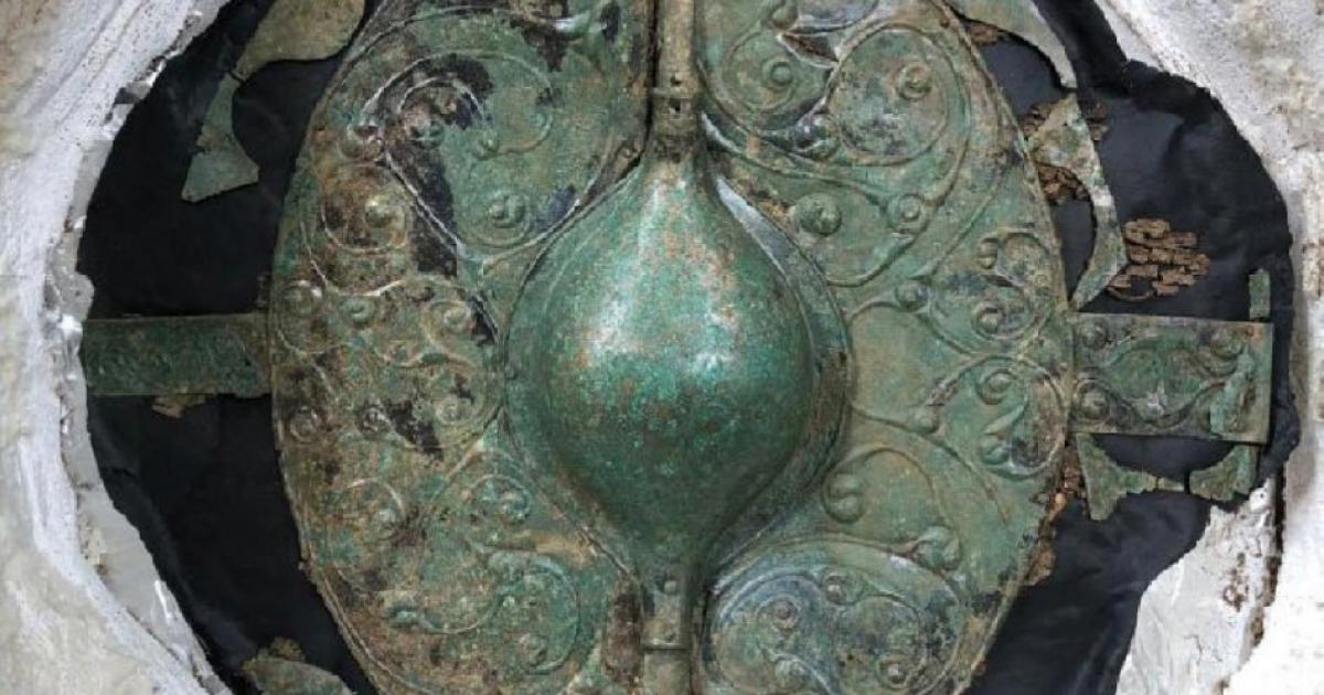 The stunning conserved warrior shield found at the site in Pocklington.   