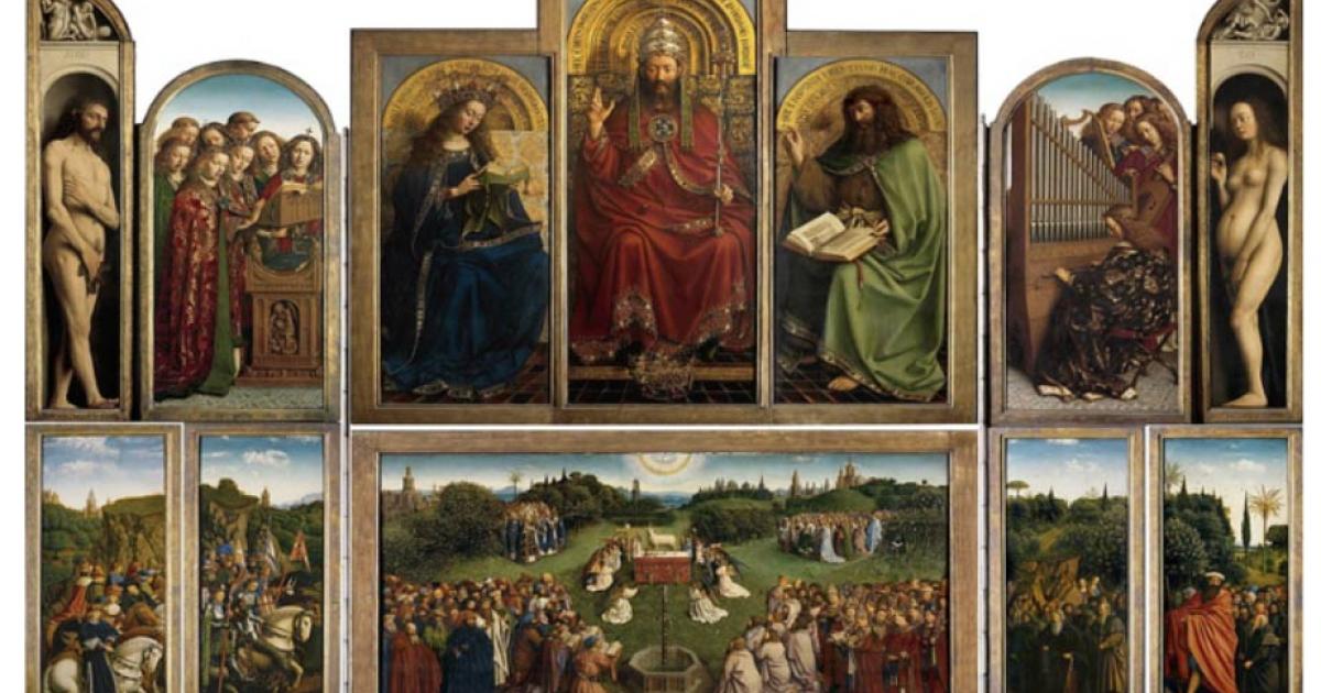 The twelve interior panels of Jan van Eyck’s Ghent Altarpiece