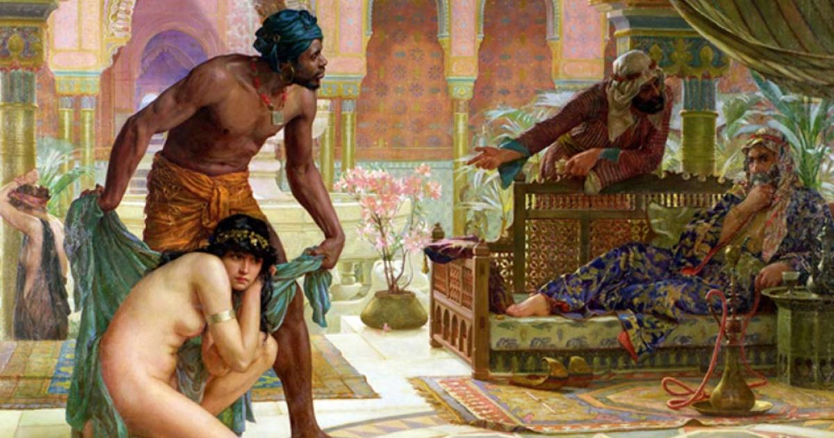 ‘The Bitter Draught of Slavery.’ Image depicting a Barbary slave caught by pirates from North Africa.