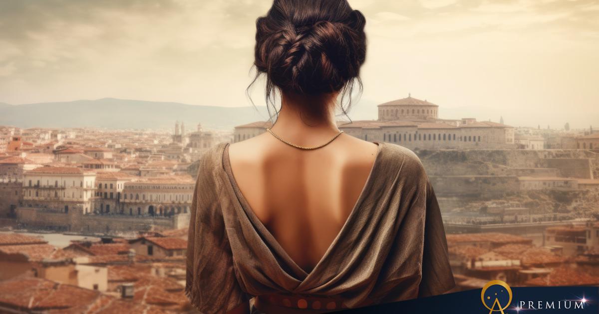 AI image of ancient Greek woman looking over the city