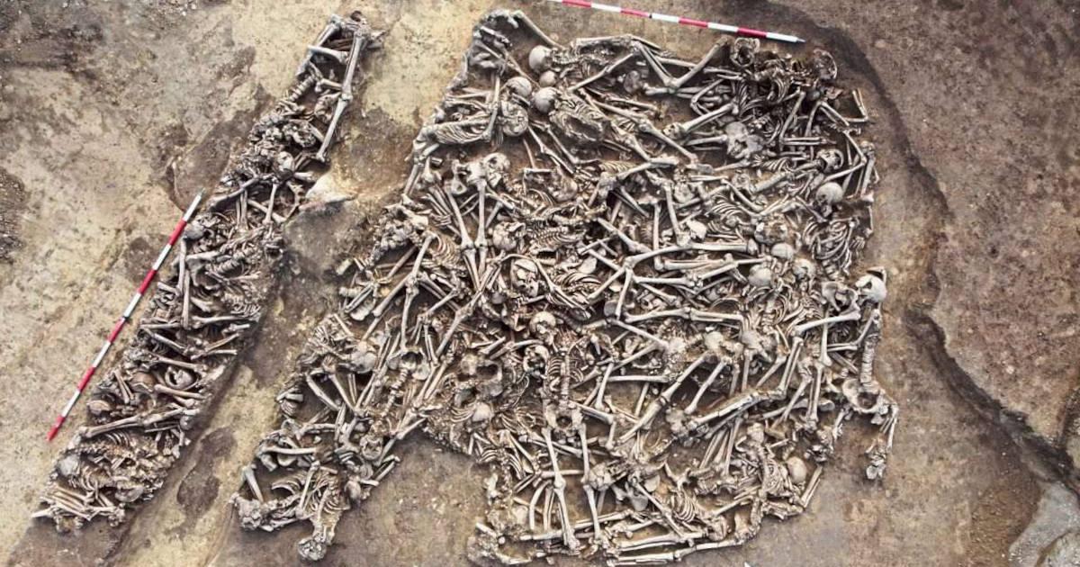 The gathered remains of the 150 young Roman men who died at the site of an ancient battle from the first century in Vienna.