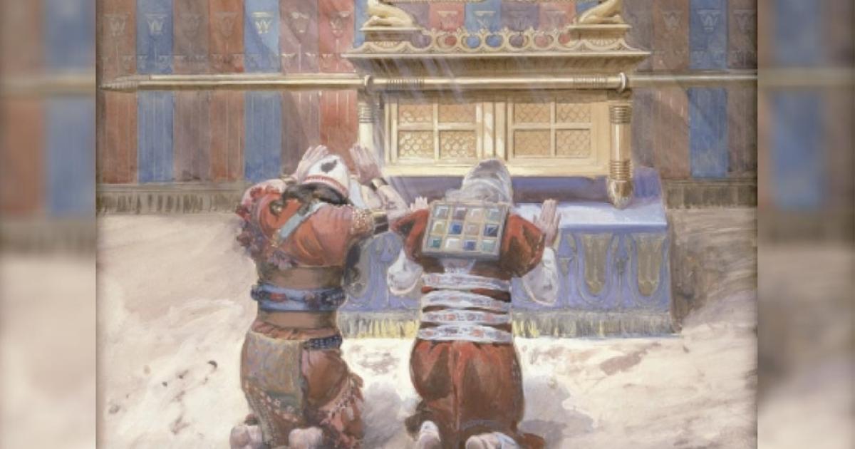 Moses and Joshua bowing before the Ark, by James Tissot, (c. 1900) (Public Domain)