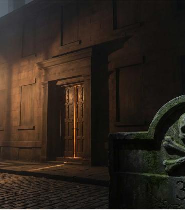 The Tomb, the windowless brownstone headquarters of Skull and Bones at Yale University.