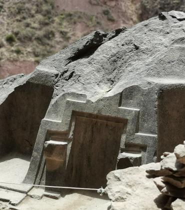 Naupa Huaca stone carvings in the cave of Choquequilla, Peru.