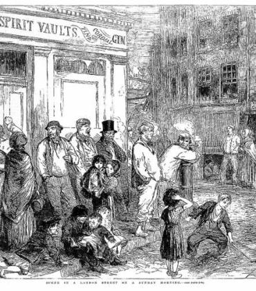 Engraving titled 'Scene in a London Street on a Sunday Morning'