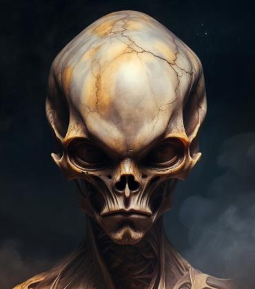 A mysterious photorealistic depiction of the legendary Starchild Skull