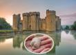 Bodiam Castle with inset Roman Venus figurine fragment.  