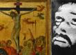 Left; The Crucifixion by André d'Ypres / Dreux Budé Master (before 1440), Getty Centre. Right; Alleged image of Christ from the chronovisor.  