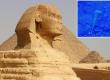 The Great Sphinx of Giza with the Pyramid of Khafre in the background. Insert scan of the proposed location of second sphinx.
