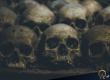 AI image of skulls in a catacomb.