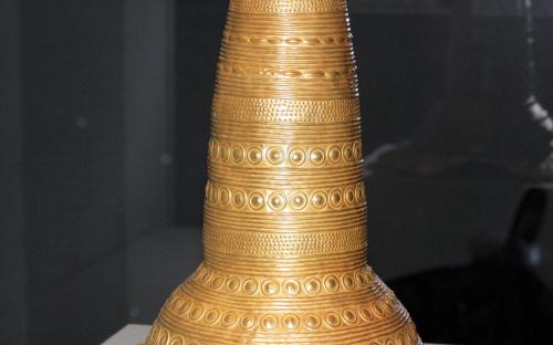 Golden Hat of Schifferstadt. It was found intact in a field just outside of Speyer, and it is housed in the Historical Museum of the Palatinate in Speyer. (Source: Wikipedia)  
