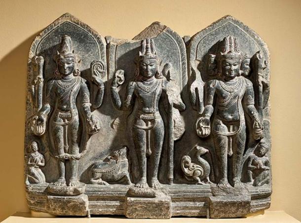 10th century artwork showing the trinity of Vishnu, Shiva, and Brahma. (Fae / Public Domain)