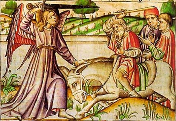 14th century Bible miniature of Ballam and his donkey. (Public Domain)