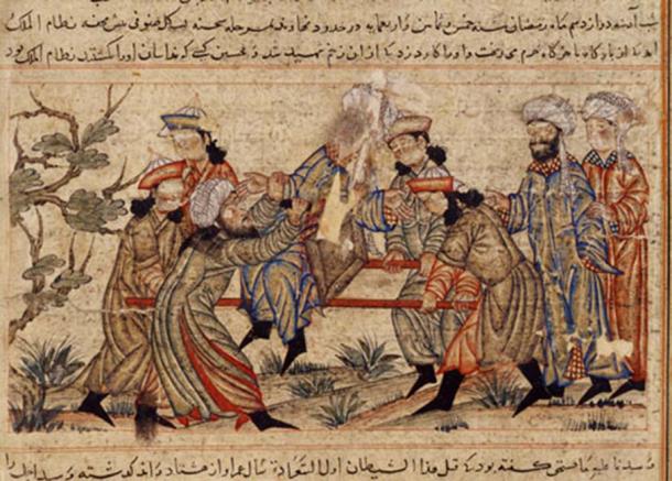 14th-century painting of the successful assassination of Nizam al-Mulk, vizier of the Seljuq Empire, by an ancient assassin from the Hashashins. It is often considered their most significant assassination. (Bahatur / Public Domain)
