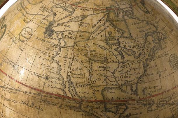 1765 globe by Guillaume Delisle, showing a fictional Northwest Passage. (Minnesota Historical Society/CC BY SA 3.0)
