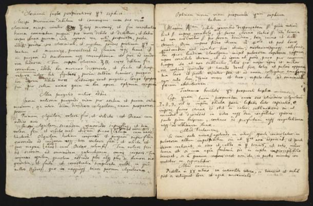 Newton's 17th century manuscript with text copied from an American alchemist's writings, as well as descriptions of one of Newton’s own experiments.