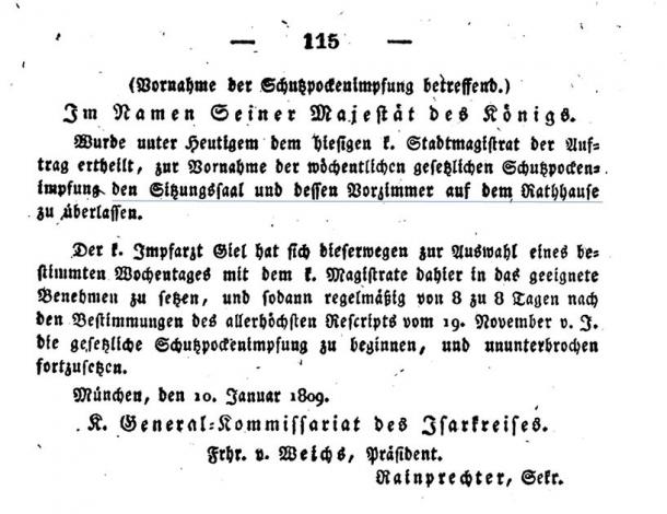 The 1809 state decree on smallpox vaccination in Bavaria. This was used to debunk the famed Kaspar Hauser legend. (Habicht, M. E. et. al. / Clinics in Dermatology)