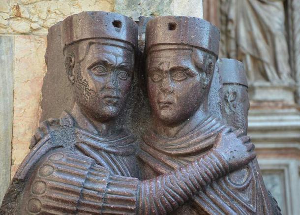 Portrait of the Four Tetrarchs (Diocletian, Maximianus, Galerius & Constantius), a porphyry sculpture sacked from the Byzantine Philadelphion palace in 1204, c. 305 AD, Venice