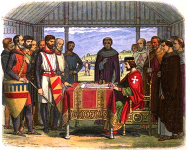 19th-century recreation of King John signing Magna Carta. (Jappalang / Public Domain)