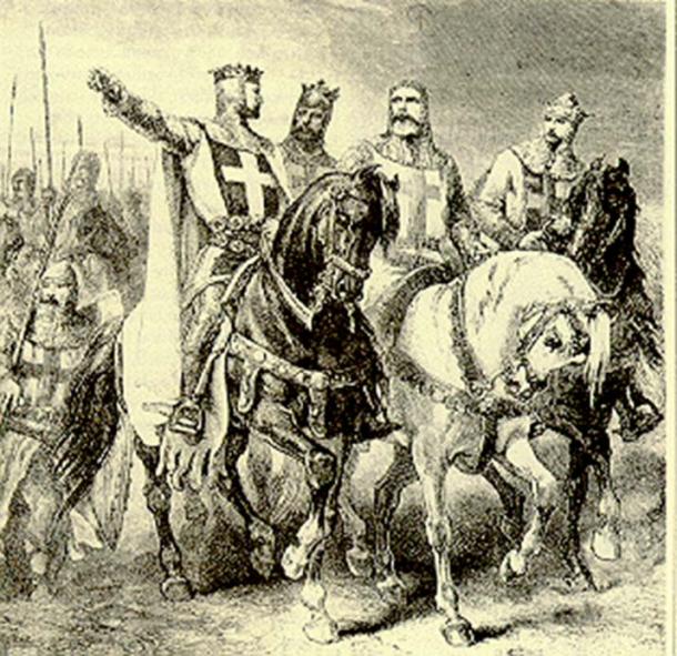 A romantic 19th century vision of Godfrey de Bouillon and the leaders of the first Crusade, 1095-99.