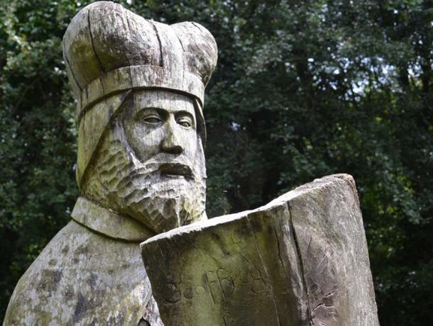 Statue of Geoffrey of Monmouth, one of the Circle of Legends made up of six wooden sculptures at Tintern Old Station in Monmouthshire, Wales. (Colin Cheesman / CC BY-SA 2.0)