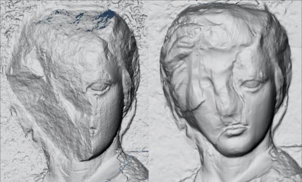 3D model of the figure from the North Frieze (original on the left, Elgin’s Cast on the right). The Elgin cast appears to feature an effort to reconstruct the missing portion. (Dr Emma Payne, 3D imaging conducted courtesy of the Trustees of the British Museum and Acropolis Museum / Antiquity)