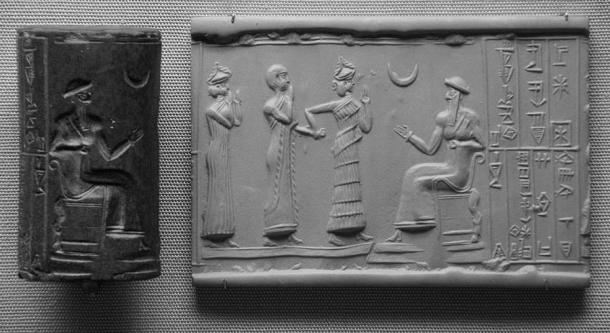 Resulta que en la antigua Mesopotamia sumeria, el dios de la luna era el favorito de los cazadores y recolectores que precedieron a los agricultores amantes del sol de la civilización temprana. La imagen, que destaca la luna, es el Sello de Hash-hamer, que muestra al rey sumerio entronizado Ur-Nammu de alrededor del 2100 a. AD, de la colección del Museo Británico. (Steve Harris/CC BY-SA 2.0)