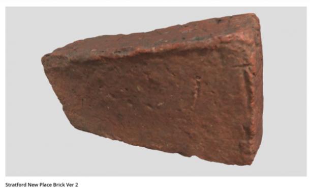 A 3D scan of a brick recovered from Shakespeare’s New Place, one of many which would have been placed between the timber-framing of the house. Staffordshire University Centre of Archaeology, Author provided (No reuse)