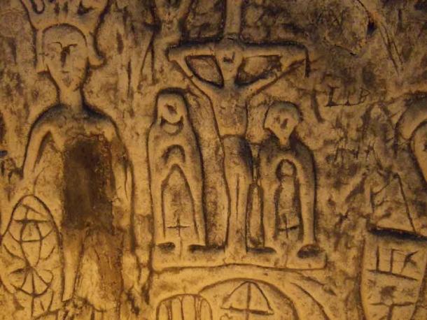 Depiction of the crucifixion at Royston Cave. (picturetalk321 / CC BY-NC-ND 2.0)