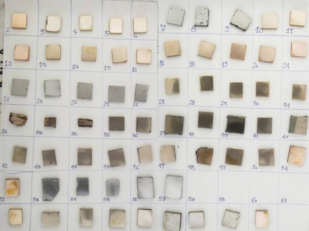 64 metal samples using variable copper-tin-arsenic compositions created to use in the study