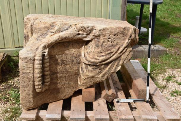 A large block from the votive monument found at Hechingen-Stein. (State Office for Monument Preservation in the Stuttgart Regional Council).