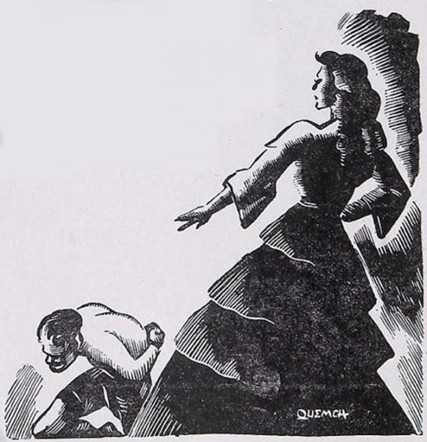 A 1942 illustration by Quemch of La Quintrala abusing a slave. (Public Domain)