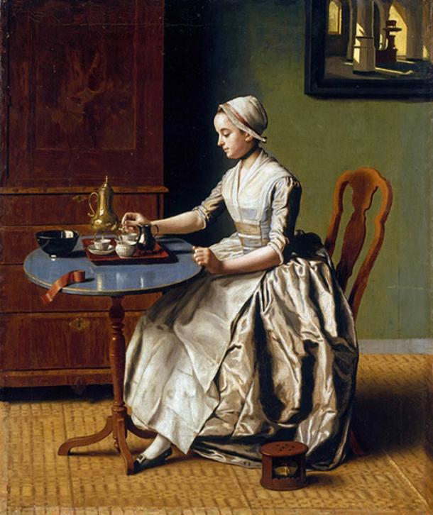 A Lady Pouring Chocolate (1744) depicting drinking chocolate paraphernalia. 