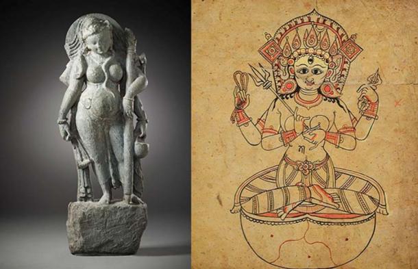 A Tantric Goddess (Public Domain) and a Tantric Form of a Hindu Goddess, possibly Indrani.