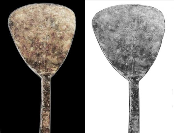 A cast lead paddle-shaped military standard with images of temples, Calalus insignia, and inscriptions mentioning 705 AD, Romans, David’s Temple, and more. Catalog #94.26.13 (Image: The Tucson Artifacts. Photograph by Robert C. Hyde. © Donald N. Yates, 2013. All rights reserved. Used by special permission.)